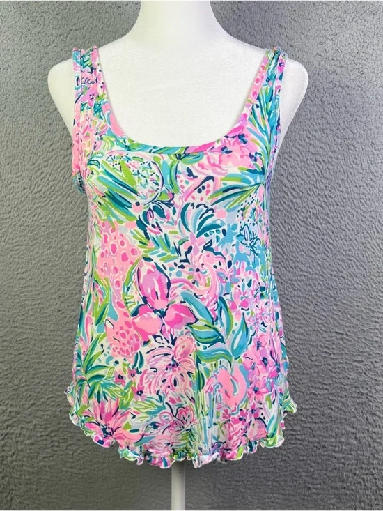 Lilly Pulitzer Ruffle PJ Tank Top Womens XS Multicolor Pajama Comfy Lightweight - Picture 1 of 6